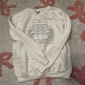 Women's White Graphic Jeep Sweater